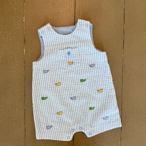 Little Me Baby Boys’ Seersucker Nautical Fish Overall Romper/Jon Jon • Size 3M